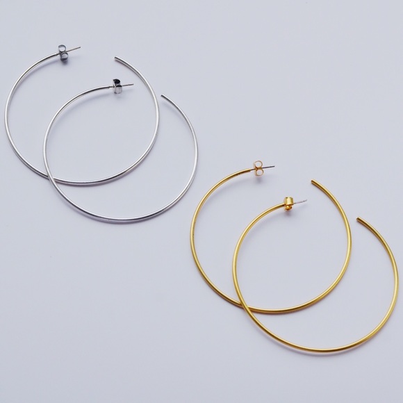 NWOT Madewell Oversized Gold Plated Hoop Earrings - Picture 2 of 8